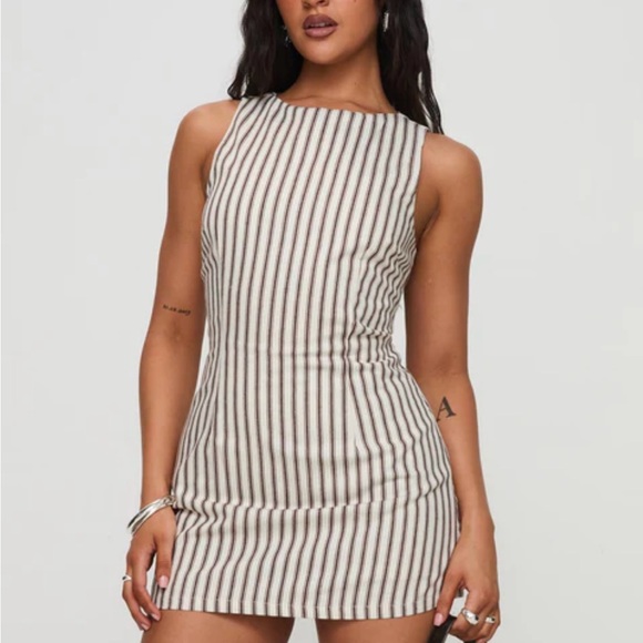 NWT - brown and white striped tie-back romper - Picture 1 of 5